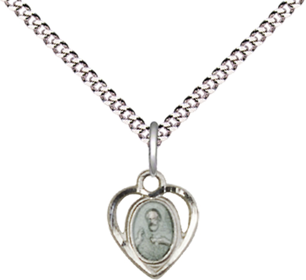 Sterling Silver Scapular Pendant on a 18 inch Light Rhodium Light Curb chain
