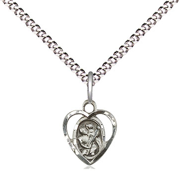 Sterling Silver Saint Christopher Pendant on a 18 inch Light Rhodium Light Curb chain