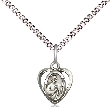 Sterling Silver Saint Jude Pendant on a 18 inch Light Rhodium Light Curb chain