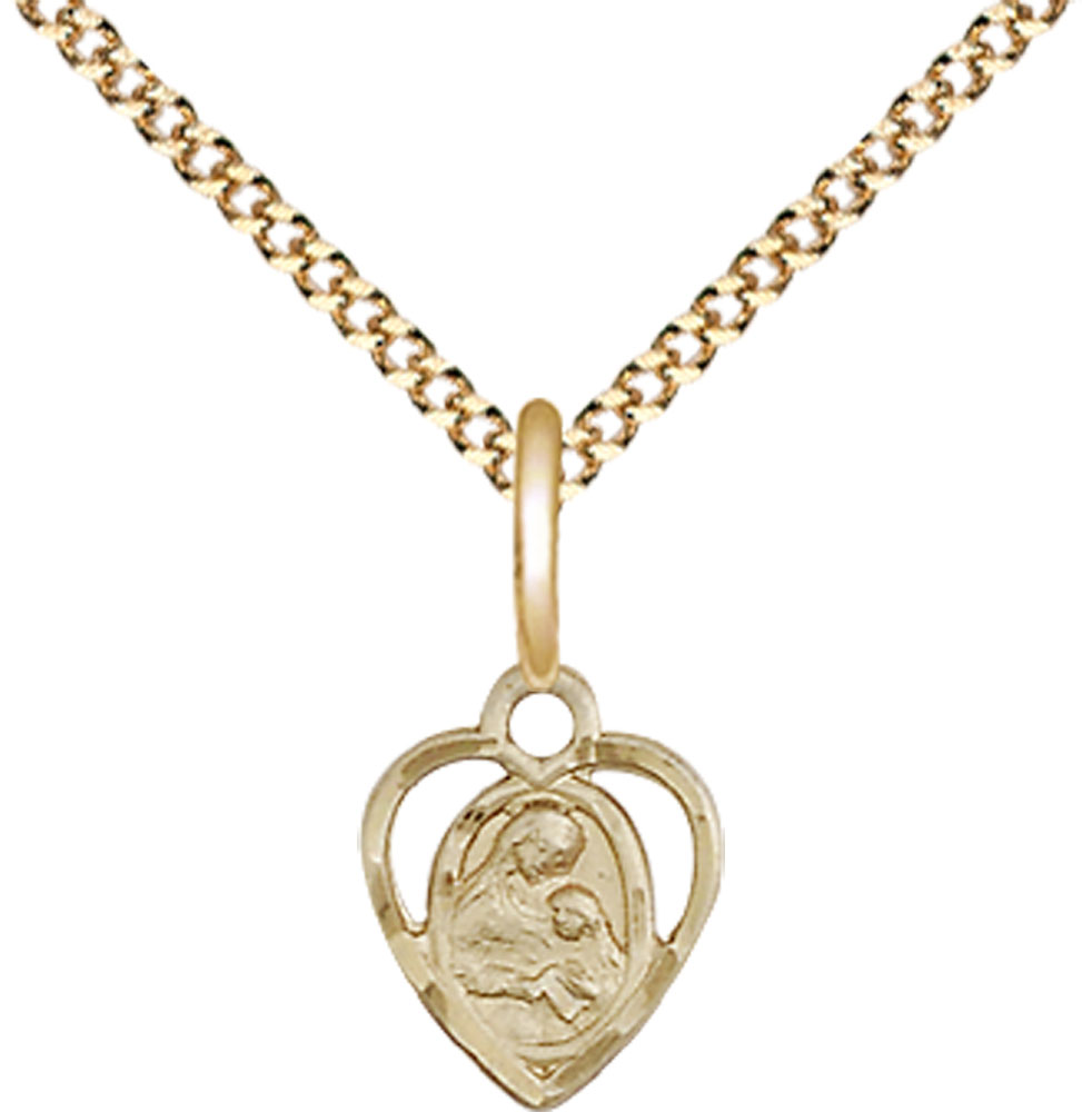 14kt Gold Filled Saint Ann Pendant on a 18 inch Gold Plate Light Curb chain