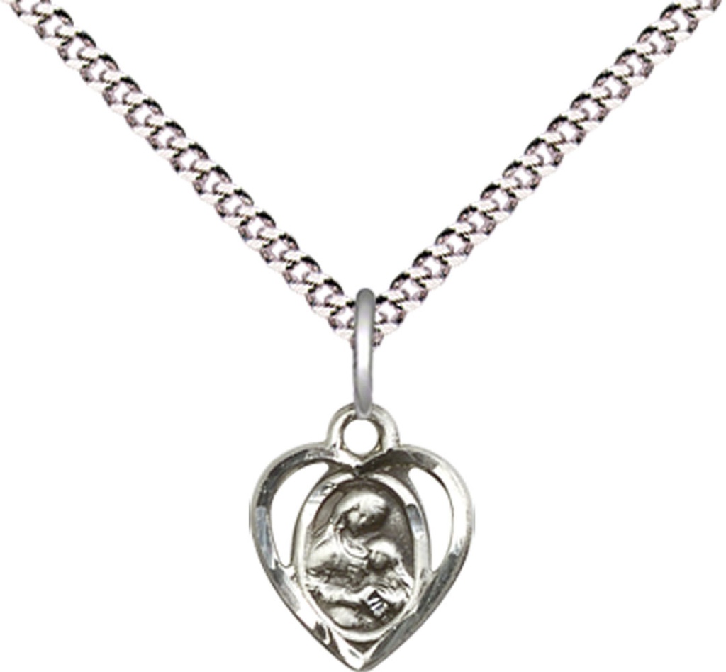 Sterling Silver Saint Ann Pendant on a 18 inch Light Rhodium Light Curb chain