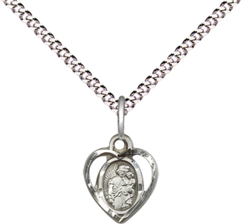 Sterling Silver Saint Joseph Pendant on a 18 inch Light Rhodium Light Curb chain