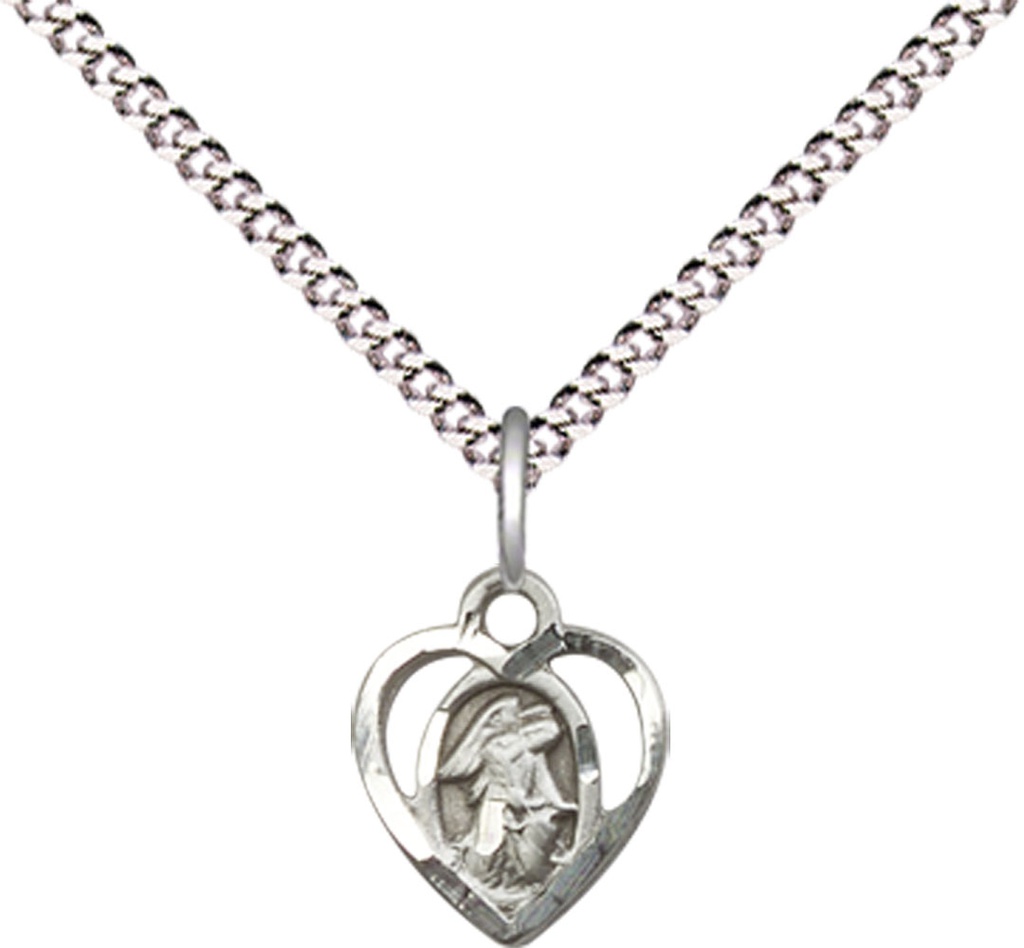 Sterling Silver Guardian Angel Pendant on a 18 inch Light Rhodium Light Curb chain