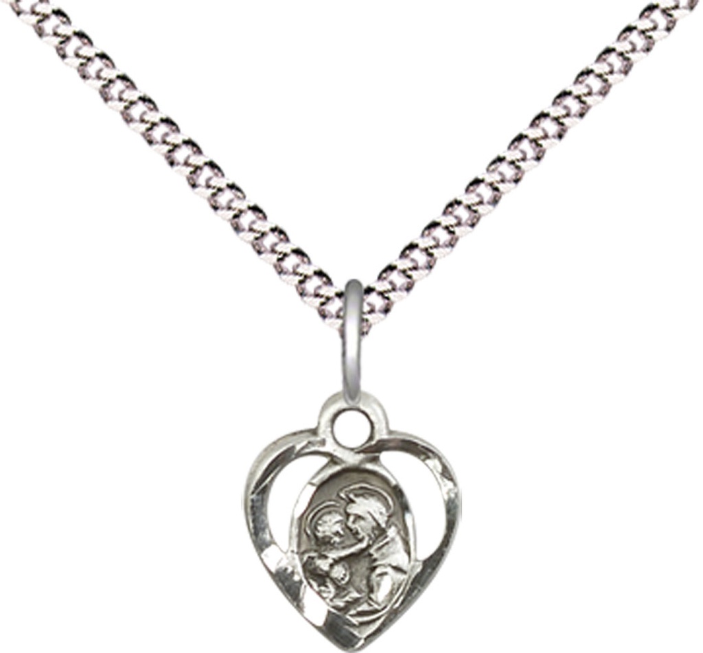 Sterling Silver Saint Anthony of Padua Pendant on a 18 inch Light Rhodium Light Curb chain