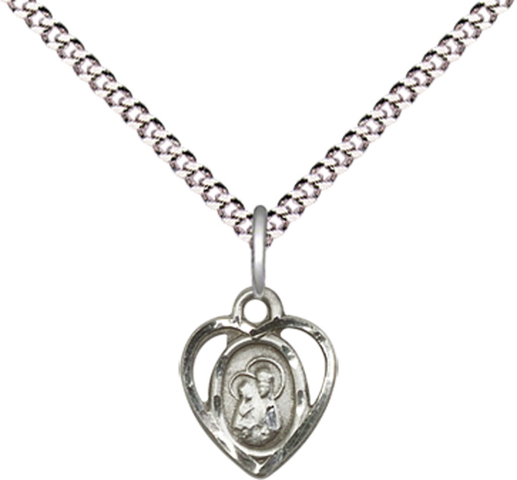 Sterling Silver Our Lady of Perpetual Health Pendant on a 18 inch Light Rhodium Light Curb chain