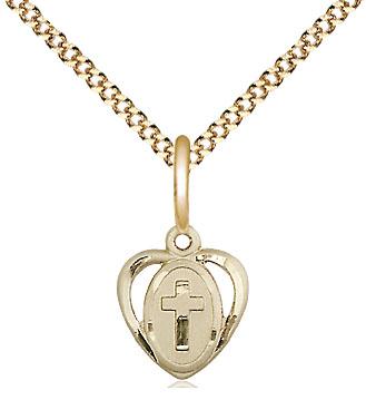 14kt Gold Filled Heart Cross Pendant on a 18 inch Gold Plate Light Curb chain