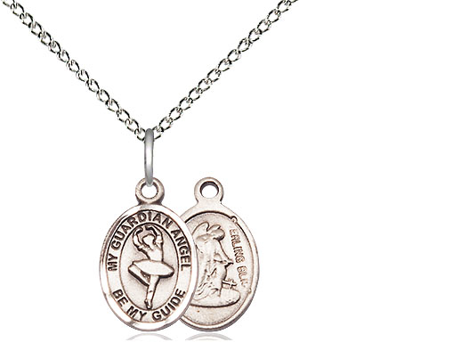 Sterling Silver Guardian Angel Dance Pendant on a 18 inch Sterling Silver Light Curb chain