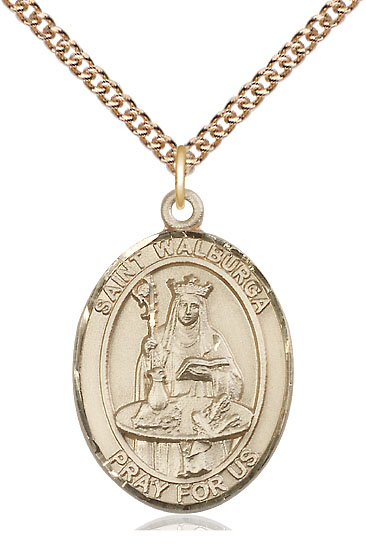 14kt Gold Filled Saint Walburga Pendant on a 24 inch Gold Filled Heavy Curb chain