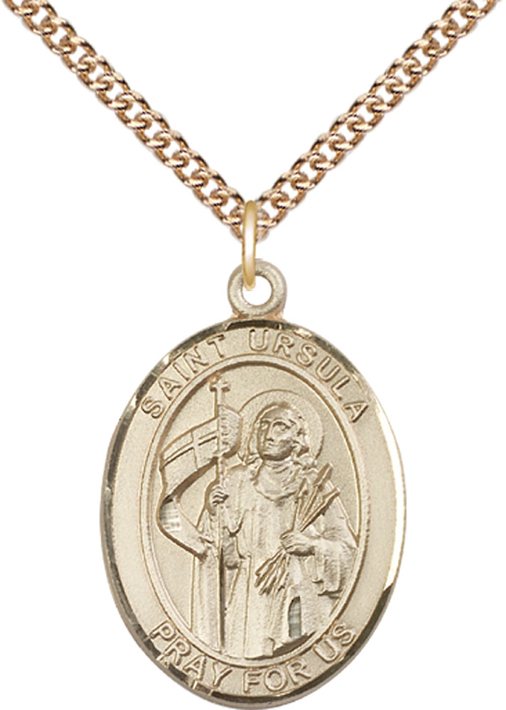 14kt Gold Filled Saint Ursula Pendant on a 24 inch Gold Filled Heavy Curb chain