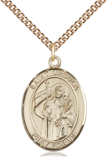 14kt Gold Filled Saint Ursula Pendant on a 24 inch Gold Filled Heavy Curb chain