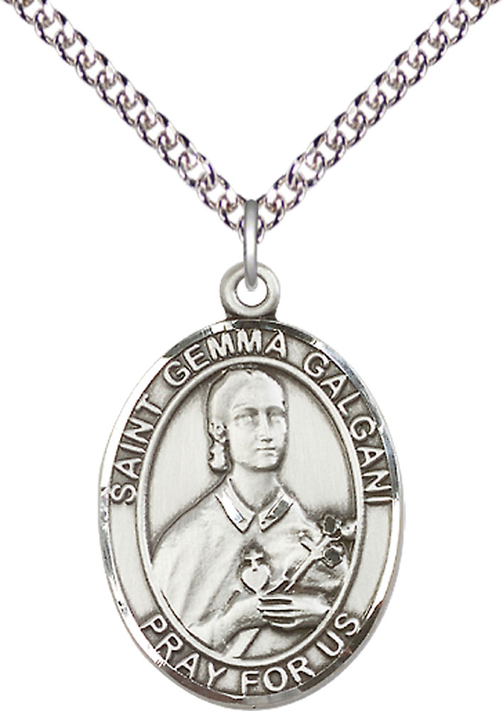 Sterling Silver Saint Gemma Galgani Pendant on a 24 inch Sterling Silver Heavy Curb chain