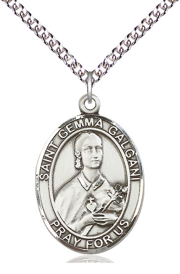 Sterling Silver Saint Gemma Galgani Pendant on a 24 inch Sterling Silver Heavy Curb chain