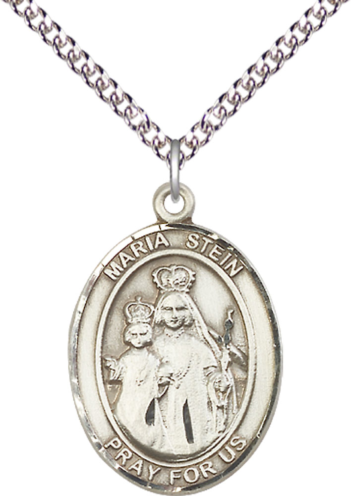 Sterling Silver Maria Stein Pendant on a 24 inch Sterling Silver Heavy Curb chain
