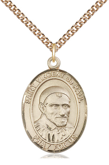 14kt Gold Filled Saint Vincent de Paul Pendant on a 24 inch Gold Filled Heavy Curb chain