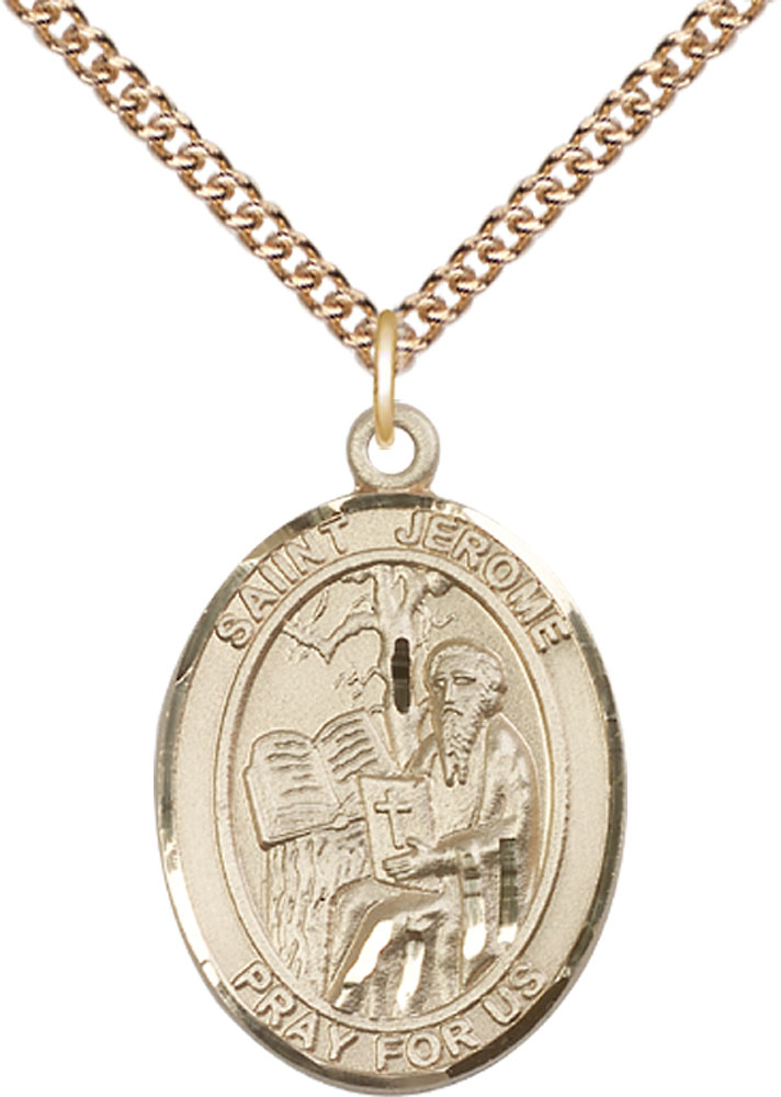 14kt Gold Filled Saint Jerome Pendant on a 24 inch Gold Filled Heavy Curb chain