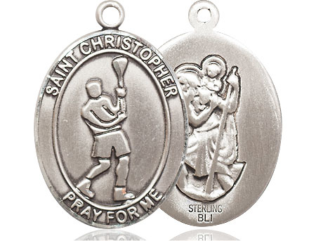 Sterling Silver Saint Christopher Lacrosse Medal