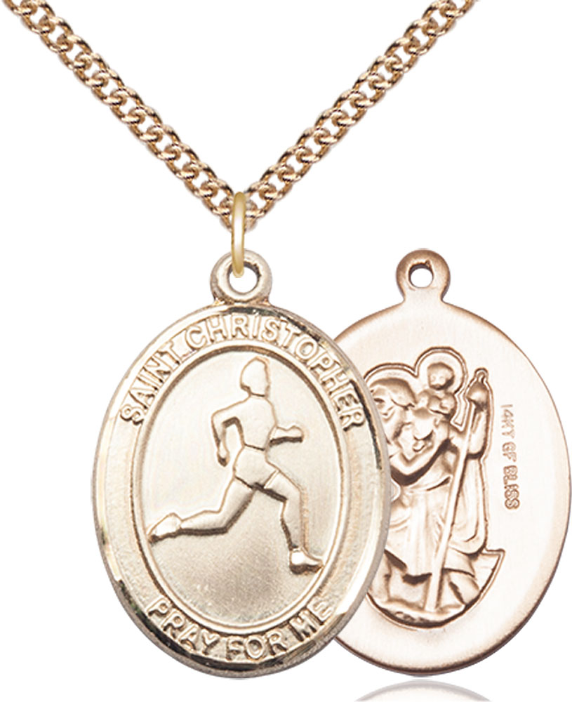 14kt Gold Filled Saint Christopher Track&amp;Field Pendant on a 24 inch Gold Filled Heavy Curb chain