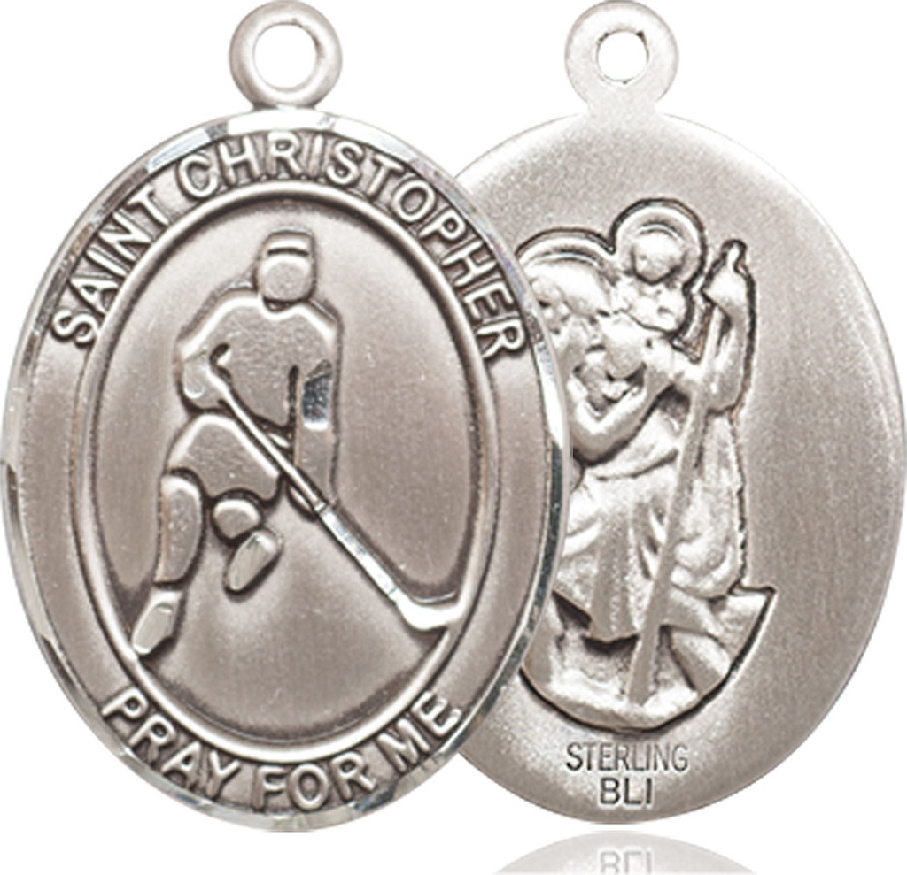 Sterling Silver Saint Christopher Ice Hockey Medal