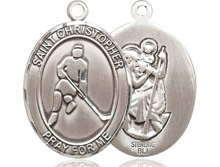 Sterling Silver Saint Christopher Ice Hockey Medal