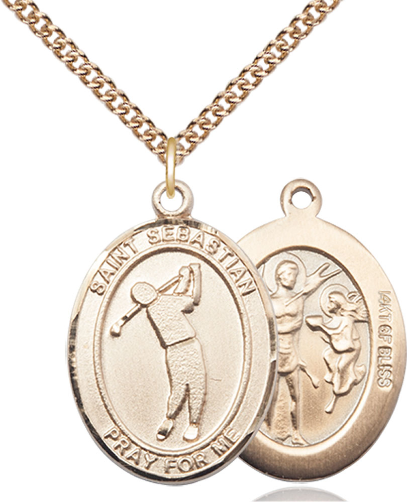 14kt Gold Filled Saint Sebastian Golf Pendant on a 24 inch Gold Filled Heavy Curb chain