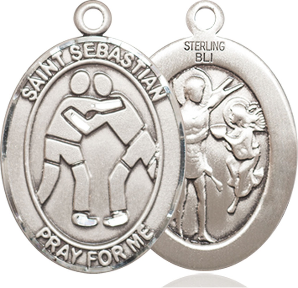 Sterling Silver Saint Sebastian Wrestling Medal