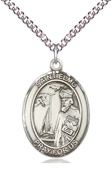 Sterling Silver Saint Elmo Pendant on a 24 inch Sterling Silver Heavy Curb chain