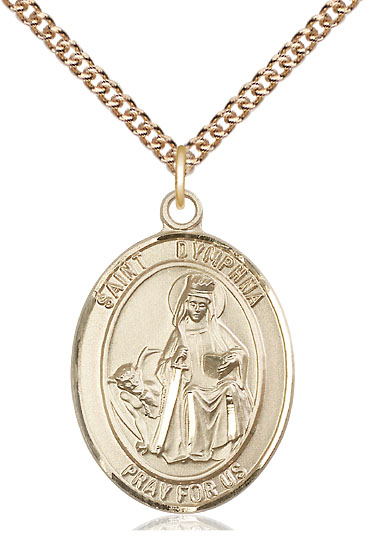 14kt Gold Filled Saint Dymphna Pendant on a 24 inch Gold Filled Heavy Curb chain