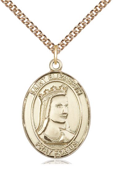 14kt Gold Filled Saint Elizabeth of Hungary Pendant on a 24 inch Gold Filled Heavy Curb chain