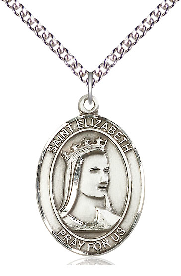 Sterling Silver Saint Elizabeth of Hungary Pendant on a 24 inch Sterling Silver Heavy Curb chain