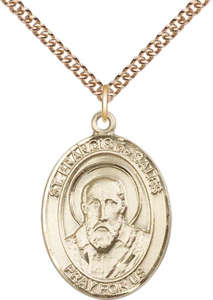 14kt Gold Filled Saint Francis de Sales Pendant on a 24 inch Gold Filled Heavy Curb chain
