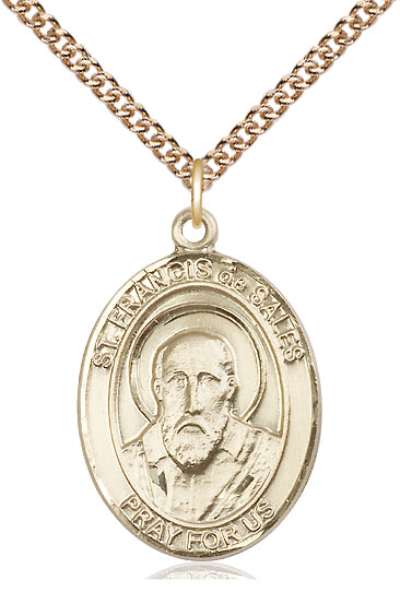 14kt Gold Filled Saint Francis de Sales Pendant on a 24 inch Gold Filled Heavy Curb chain