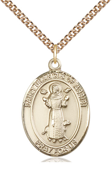 14kt Gold Filled Saint Francis of Assisi Pendant on a 24 inch Gold Filled Heavy Curb chain