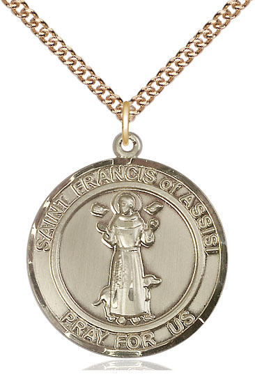 14kt Gold Filled Saint Francis of Assisi Pendant on a 24 inch Gold Filled Heavy Curb chain