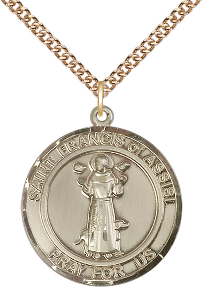 14kt Gold Filled Saint Francis of Assisi Pendant on a 24 inch Gold Filled Heavy Curb chain