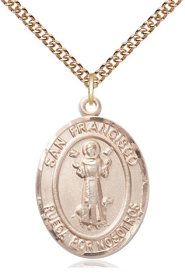 14kt Gold Filled San Francis Pendant on a 24 inch Gold Filled Heavy Curb chain