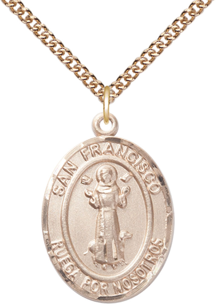 14kt Gold Filled San Francis Pendant on a 24 inch Gold Filled Heavy Curb chain