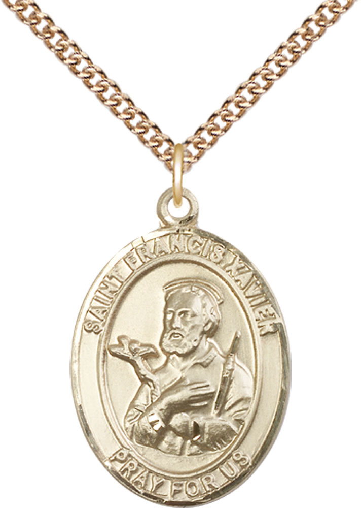 14kt Gold Filled Saint Francis Xavier Pendant on a 24 inch Gold Filled Heavy Curb chain