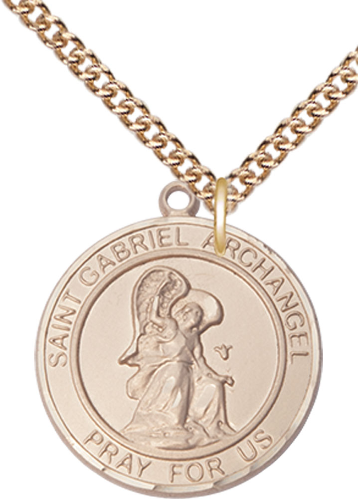 14kt Gold Filled Saint Gabriel the Archangel Pendant on a 24 inch Gold Filled Heavy Curb chain