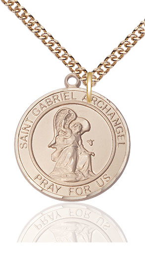 14kt Gold Filled Saint Gabriel the Archangel Pendant on a 24 inch Gold Filled Heavy Curb chain