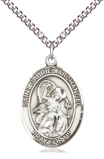 Sterling Silver Saint Gabriel the Archangel Pendant on a 24 inch Sterling Silver Heavy Curb chain