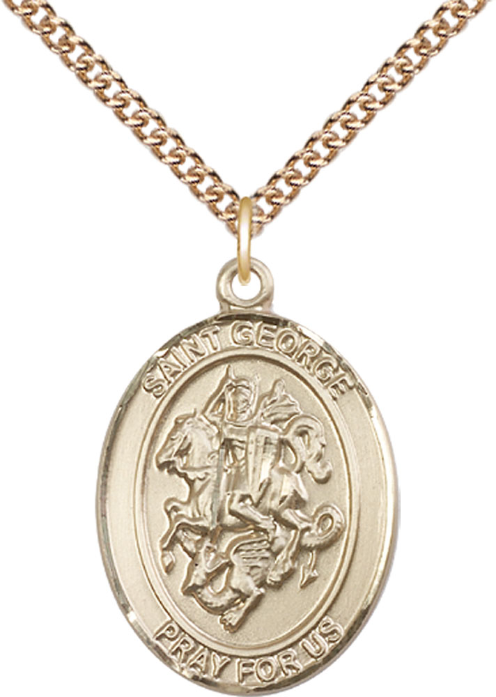 14kt Gold Filled Saint George Pendant on a 24 inch Gold Filled Heavy Curb chain