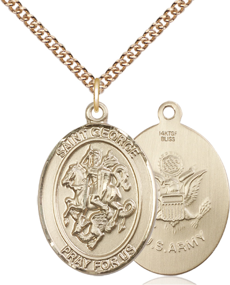 14kt Gold Filled Saint George Army Pendant on a 24 inch Gold Filled Heavy Curb chain