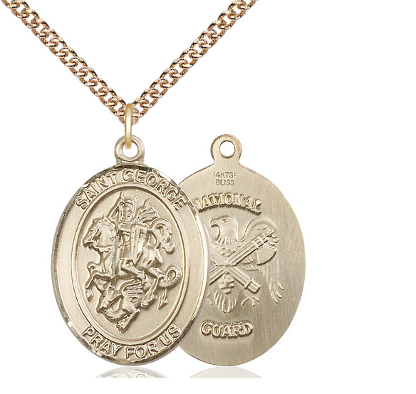 14kt Gold Filled Saint George National Guard Pendant on a 24 inch Gold Filled Heavy Curb chain