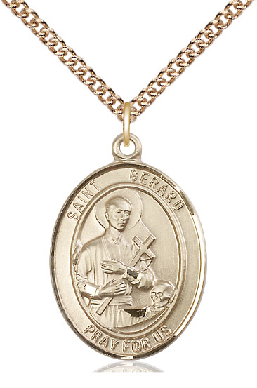 14kt Gold Filled Saint Gerard Majella Pendant on a 24 inch Gold Filled Heavy Curb chain