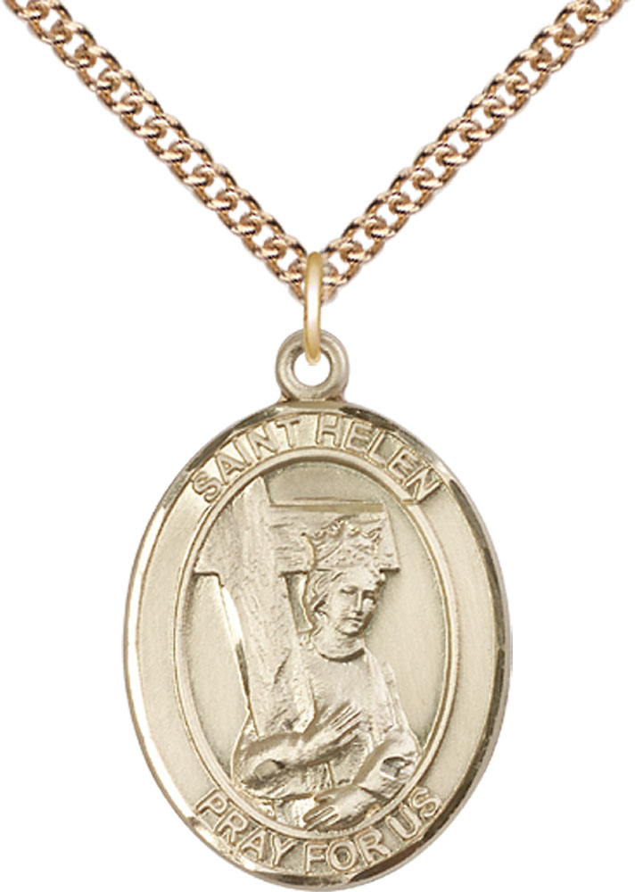 14kt Gold Filled Saint Helen Pendant on a 24 inch Gold Filled Heavy Curb chain