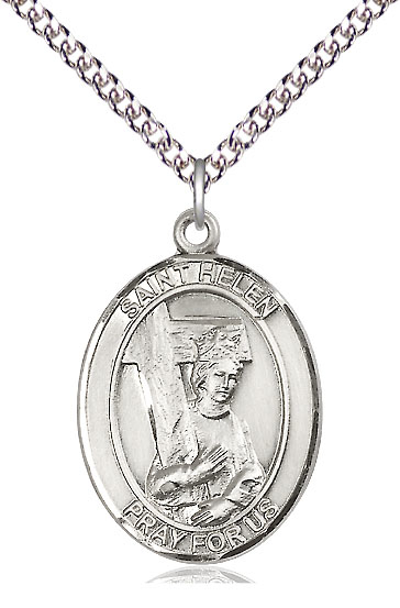 Sterling Silver Saint Helen Pendant on a 24 inch Sterling Silver Heavy Curb chain