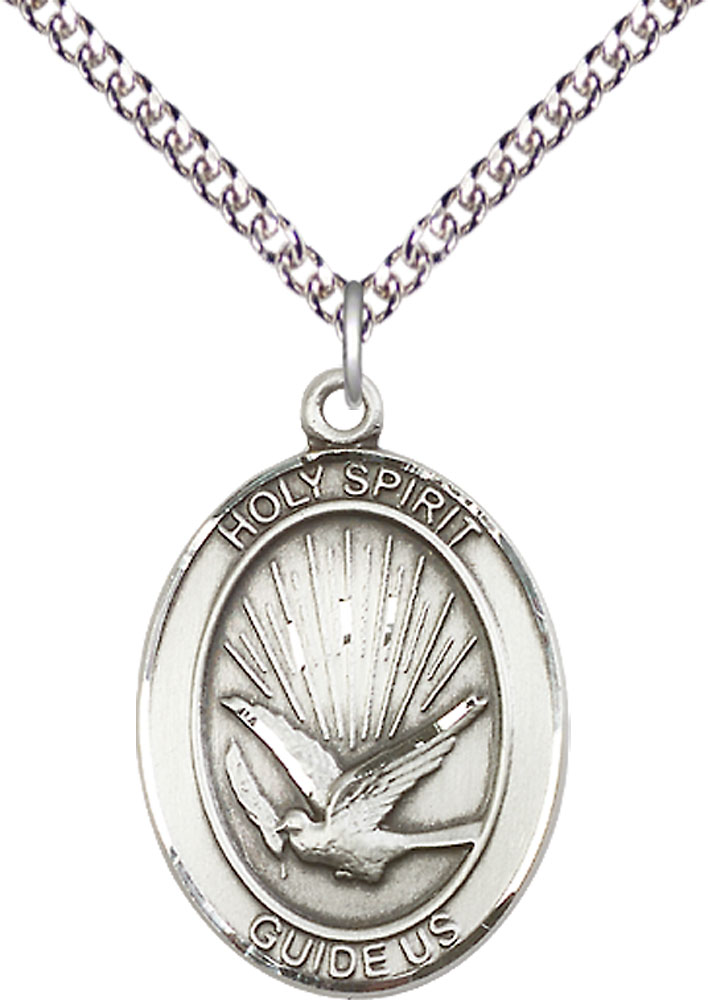 Sterling Silver Holy Spirit Pendant on a 24 inch Sterling Silver Heavy Curb chain