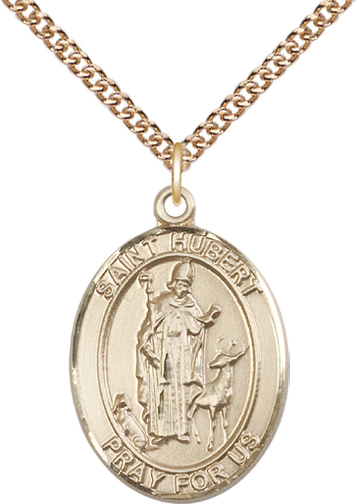 14kt Gold Filled Saint Hubert of Liege Pendant on a 24 inch Gold Filled Heavy Curb chain