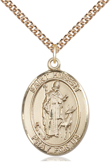 14kt Gold Filled Saint Hubert of Liege Pendant on a 24 inch Gold Filled Heavy Curb chain