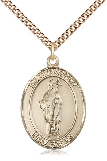 14kt Gold Filled Saint Gregory the Great Pendant on a 24 inch Gold Filled Heavy Curb chain